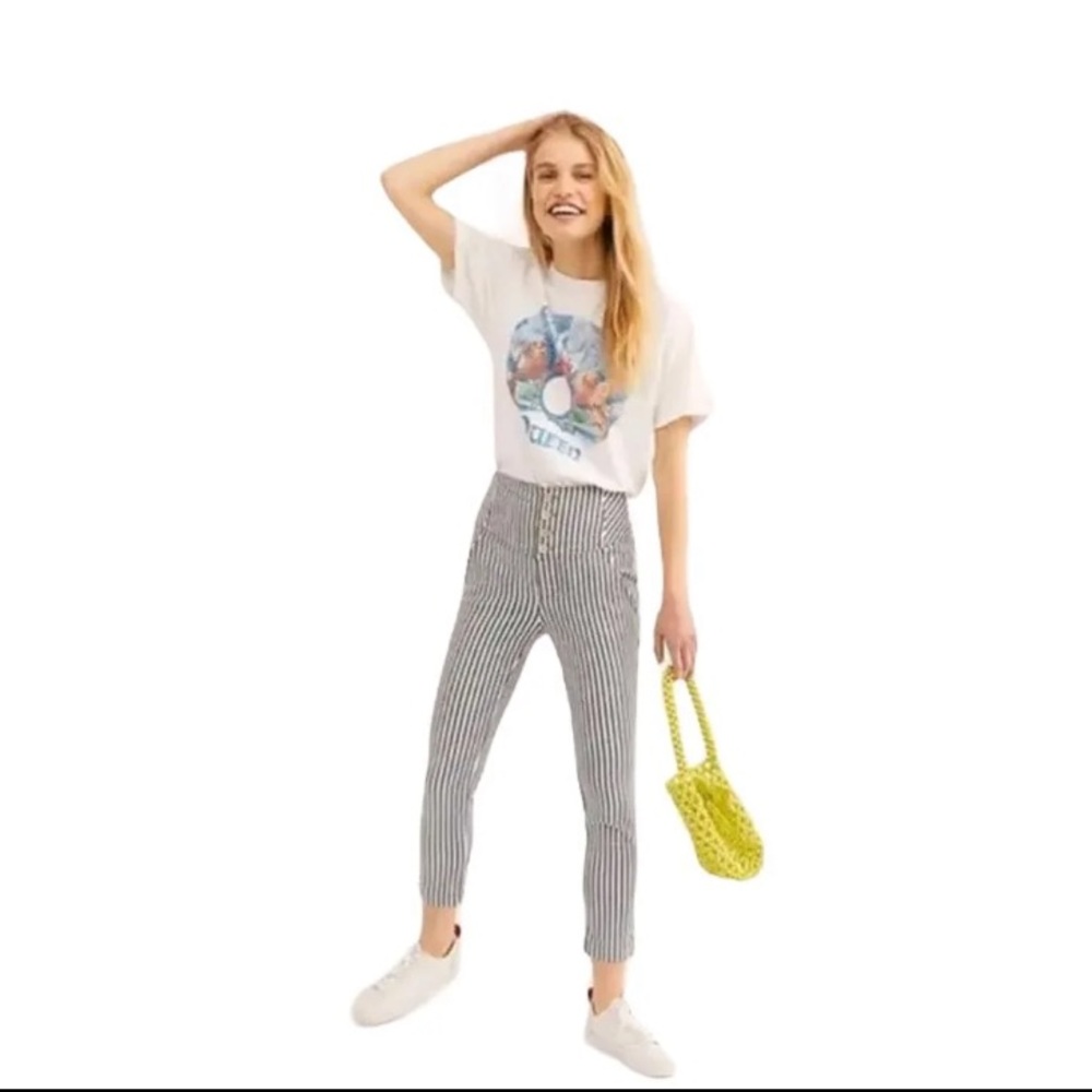 Free People Blue Striped Pants Size 8
